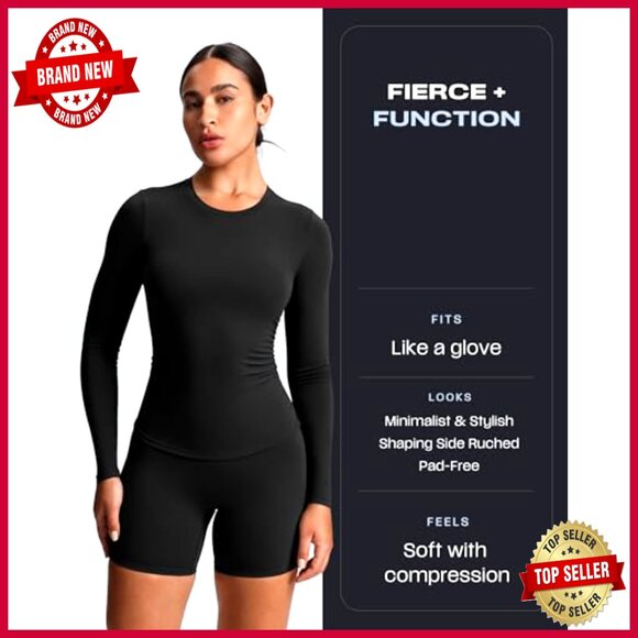 Long Sleeve Ruched Crop Top, PlushFlex Fabric, Workout & Casual Wear - Picture 3 of 5